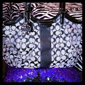 SIGNATURE STRIPE 12CM DEVIN SHOULDER BAG (COACH F2